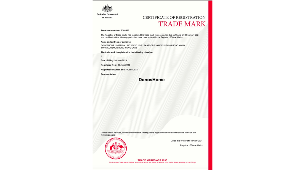 Big News! Got registered with the Australian trademark - DonosHome - OBD2 scanner,Battery tester,tuning,Car Ambient Lighting
