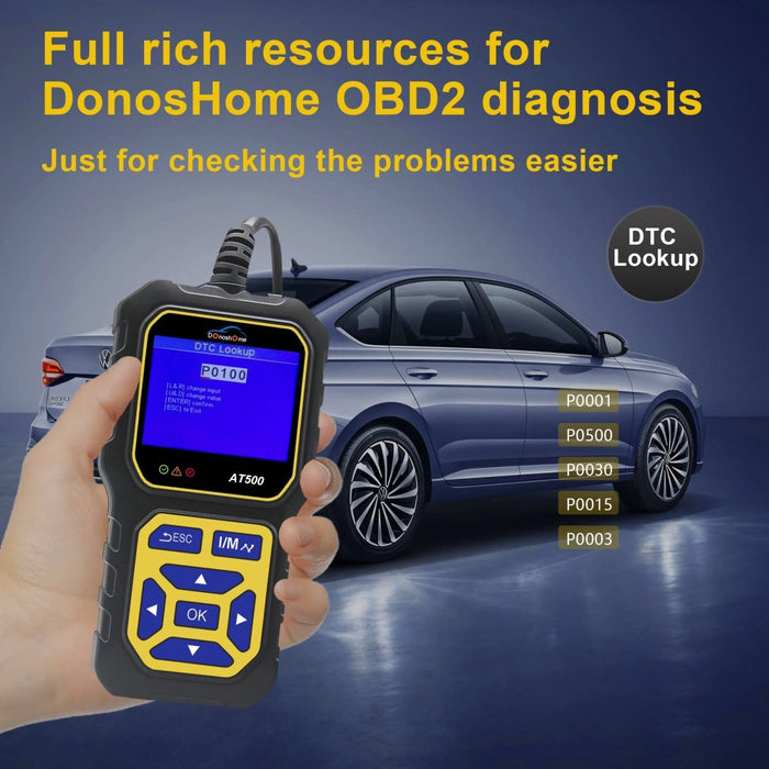 DonosHome AT500 OBD2 Scanner Diagnostic Engine Fault Code Reader Battery Level Indicator Voltmeter Freeze Frame DTC Lookup O2 Sensor I/M Readiness Crangking System Test Car Since 1996 - DonosHome - OBD2 scanner,Battery tester,tuning,Car Ambient Lighting